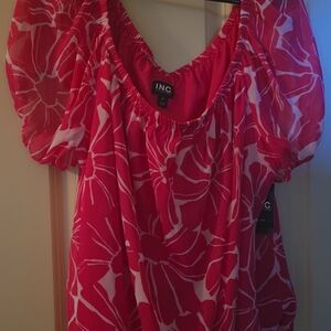 INC International Concepts Red Ruched Cap Sleeve Blouse